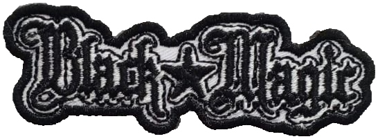 The details do the talking. A black patch with ornate white embroidered lettering, shown in close-up. Liberty Digitizing design with black, white and gold typography.