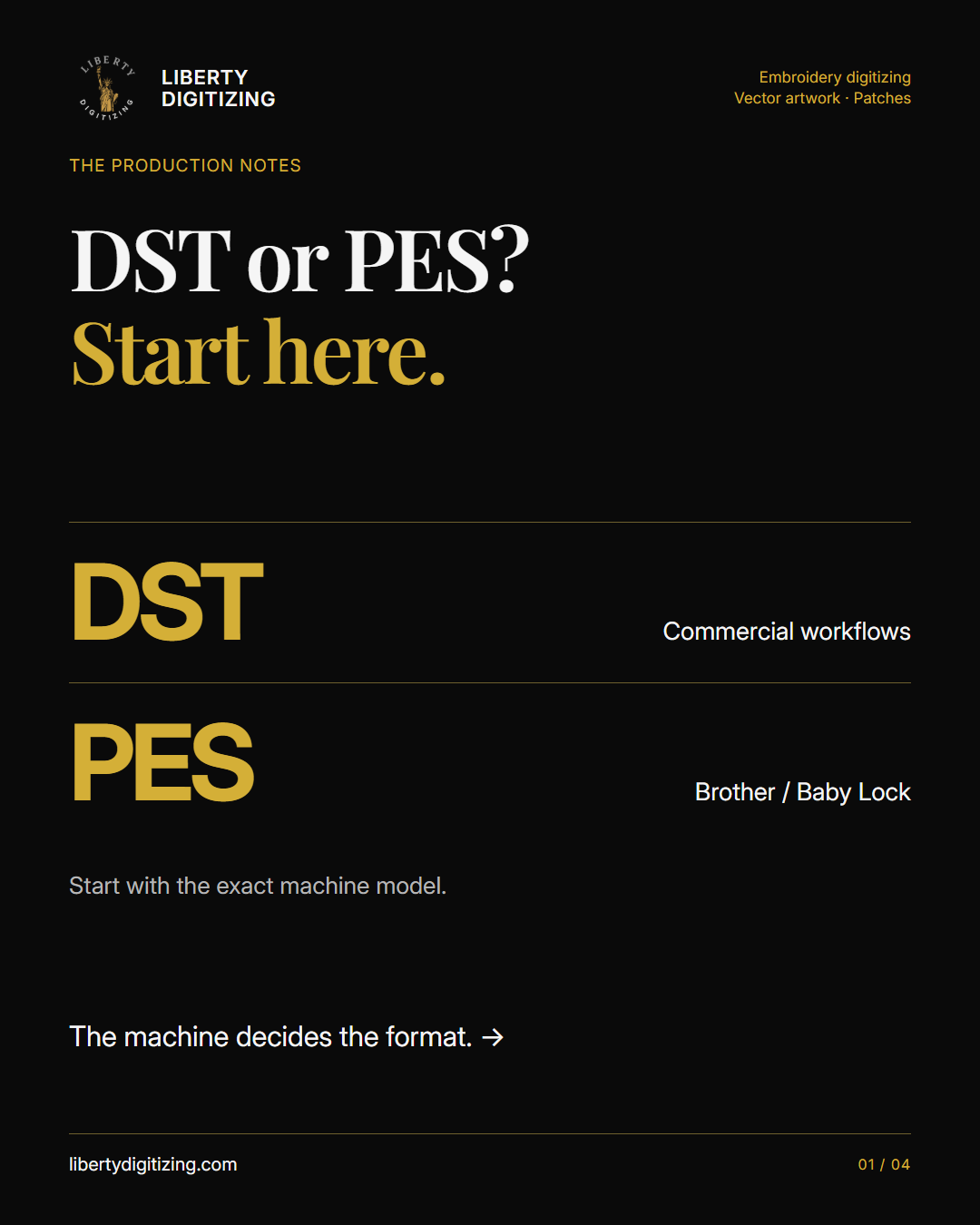 DST or PES? Start here.. The machine decides the format. A full photograph of embroidery illustrates the topic.